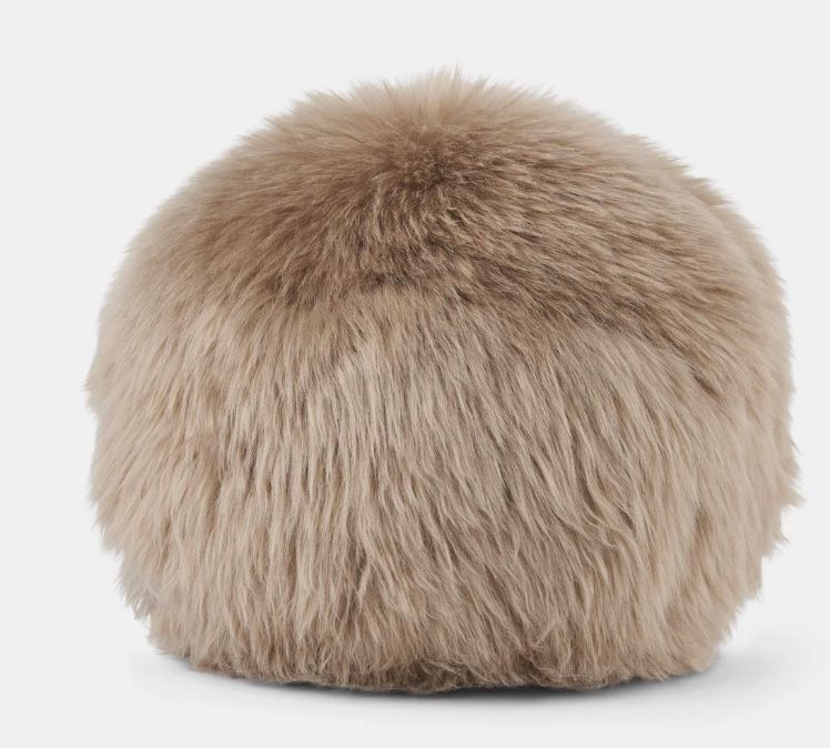 Round Cushion, Long wool taupe