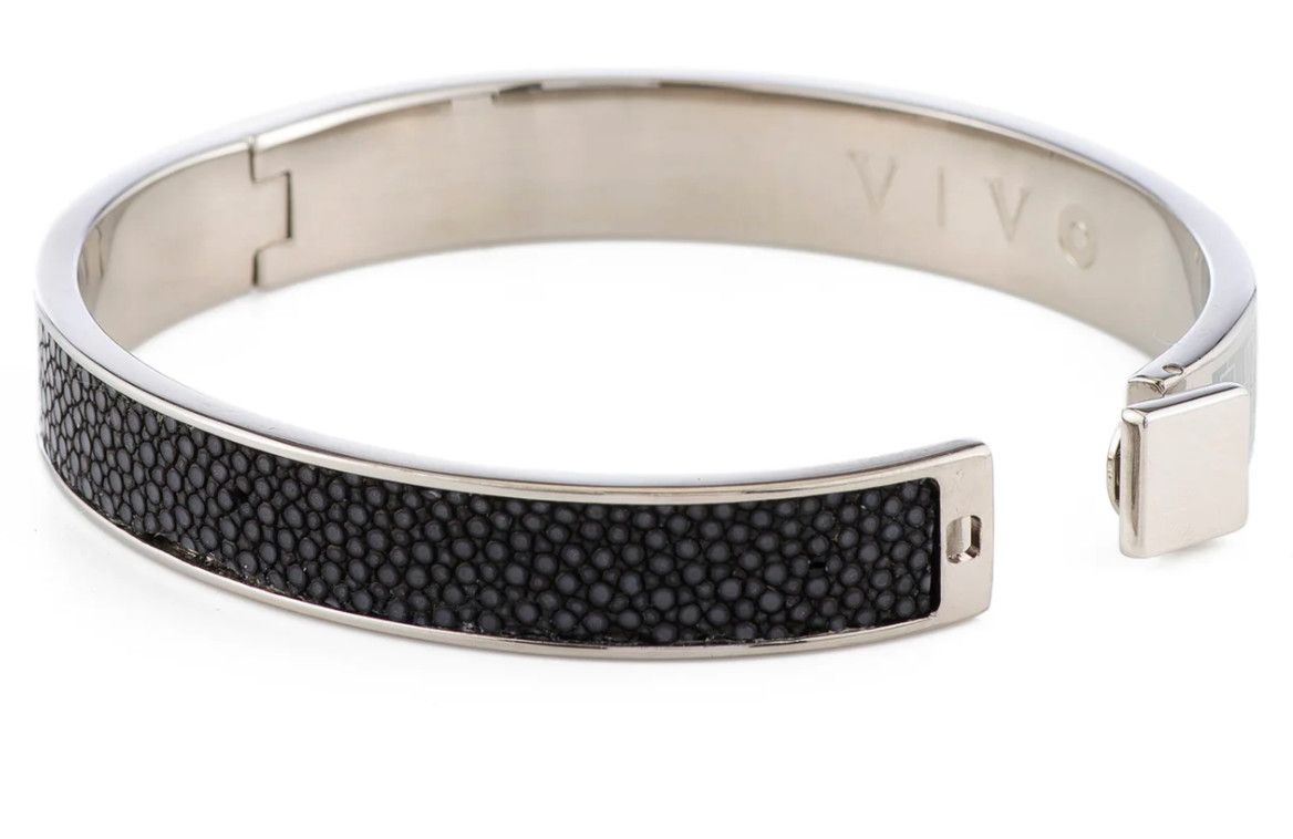 Bangle Genuine Black Shagreen &amp; Enamel WG Plated