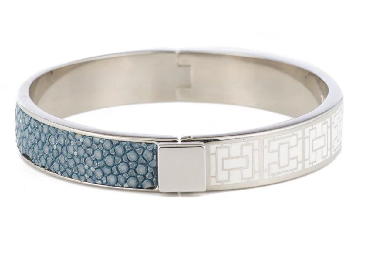 Bangle Genuine Blue Shagreen &amp; Enamel WG Plated