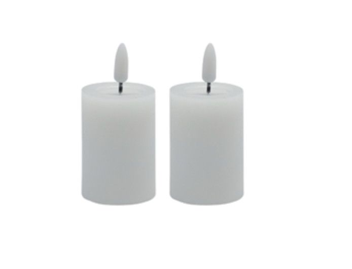 Flameless Pillar Candles, White, Set/2, 2.5&quot; H x 1.75&quot; D