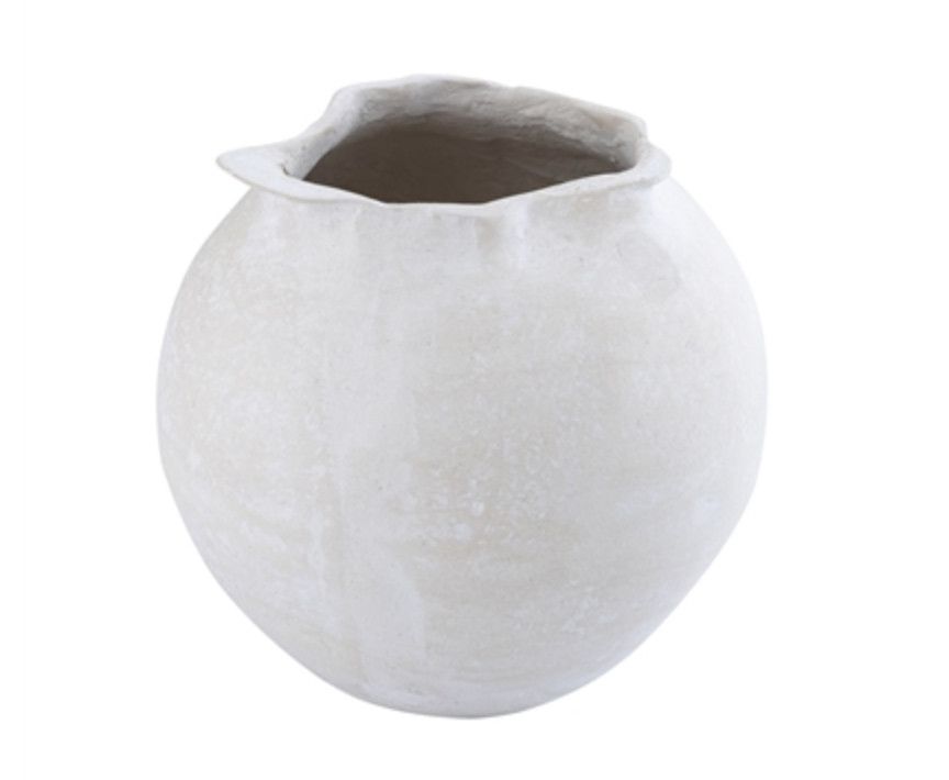 Paper Mache Pot Organic Shaped Opening, Off-White, 7.5&quot; H x 7.5&quot; D