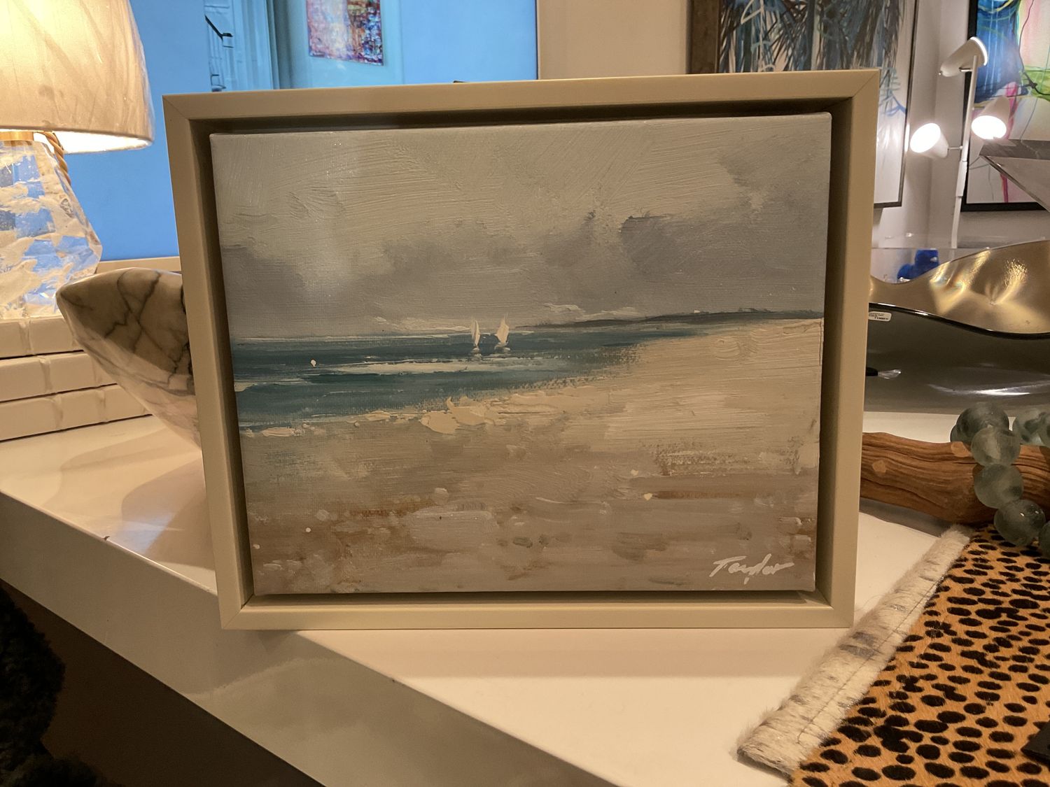 Original Art 8 x 10, Taylor, Ivory Lacquer Floating Frame, Sailing