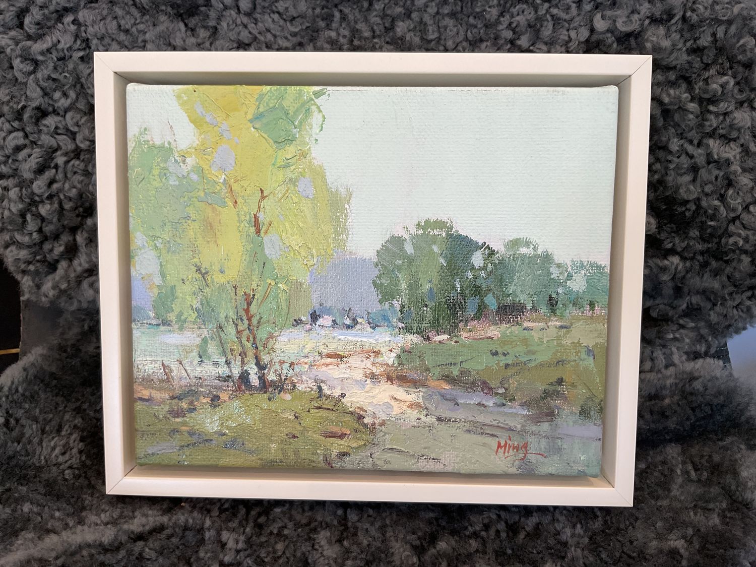 SOLD Original Art Landscape 8 x 10 Ming, Ivory Lacquer Frame