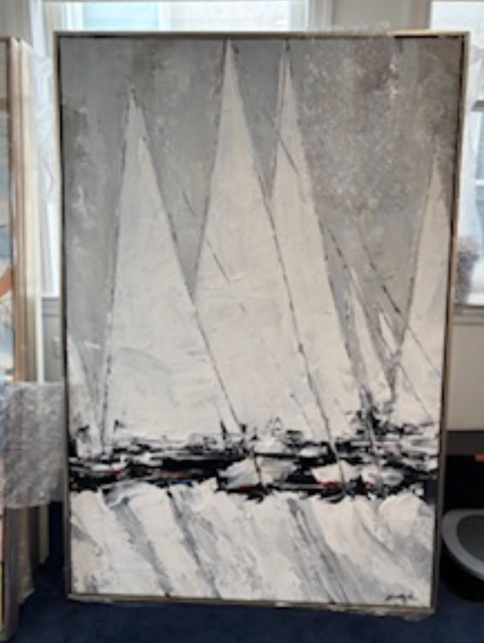 Original Art,  Sailboats, LG, 40&quot; x 60&quot;, Brushed Champagne Metallic Finish Frame