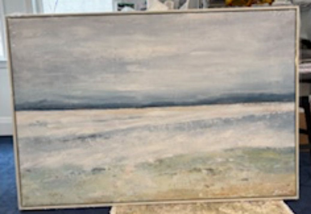 Original Art, Abstract Beach Landscape, Horizontal, 40&quot; x 60&quot;, Ivory Lacquer Frame
