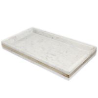 Tray Large White Marble Tank w/ Brass Inlay 16 x 8.75&quot;
