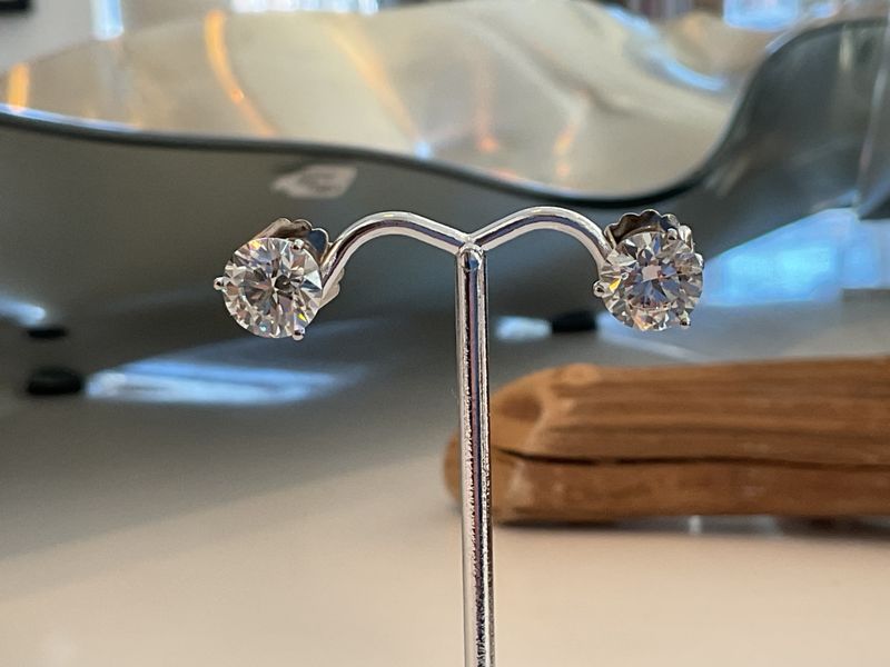 Lab Diamond Stud Earrings 3.04 ctw Ea. 6.08 tcw VS1, 14k White gold Martini Settings, Jumbo Backs