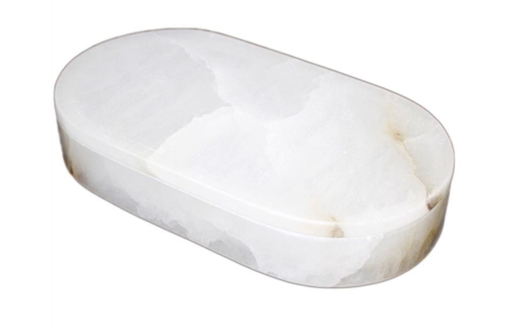 White Alabaster Oval Box, Lg. 10&quot; x 5.5&quot;