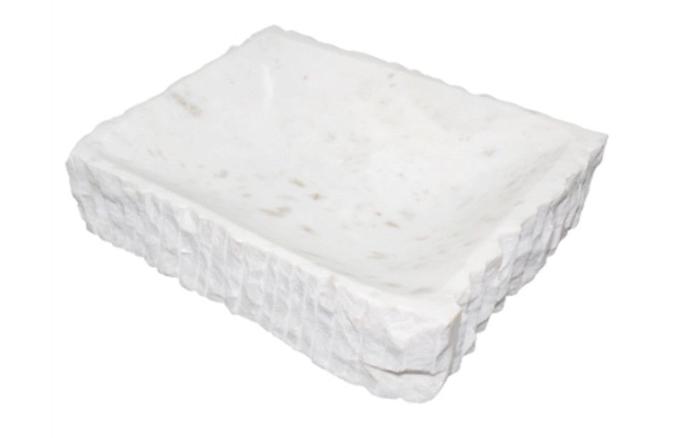 White Marble Rectangular Bowl, Rough Edges, Lg, 8.75&quot; x 11.75&quot; x 2.5&quot;
