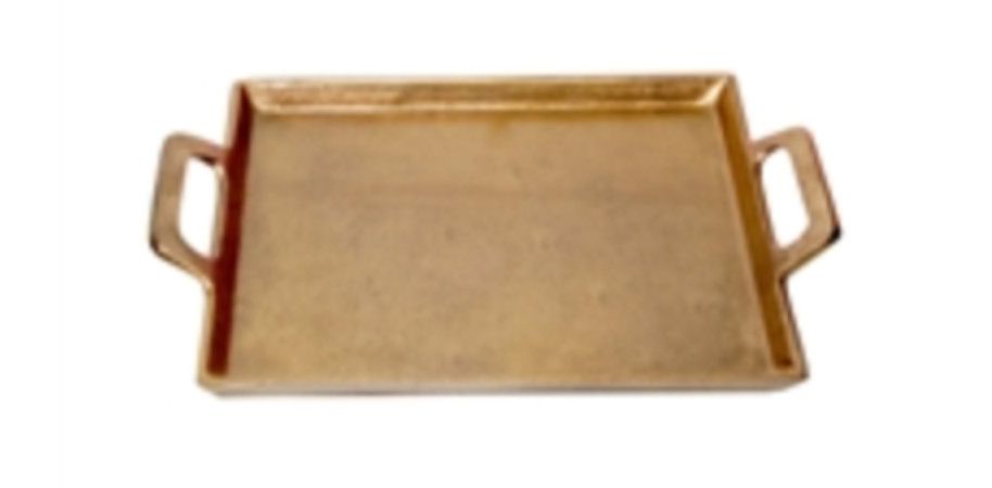 Antique Brass Tray with Handles, 10” x 14”, Aluminum