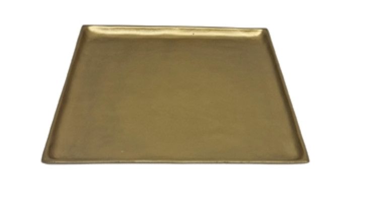 Lg Square Antique Brass Tray, 27.5”, Aluminum