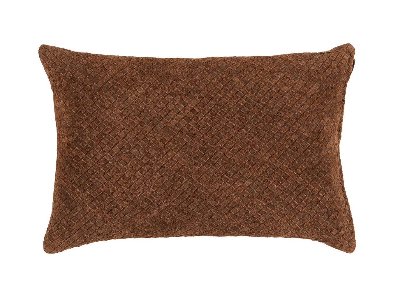 Woven Leather Lumbar. Pillow, Brown,  16&quot; x 24&quot;