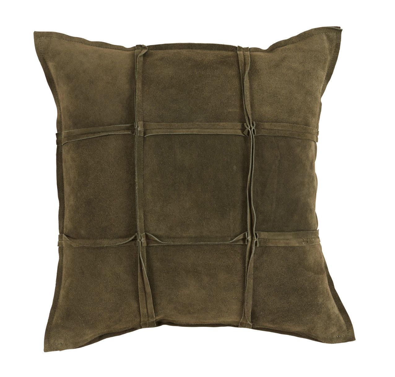 Suede Pillow, Grid Patterned , Olive, 20&quot; x 20&quot;