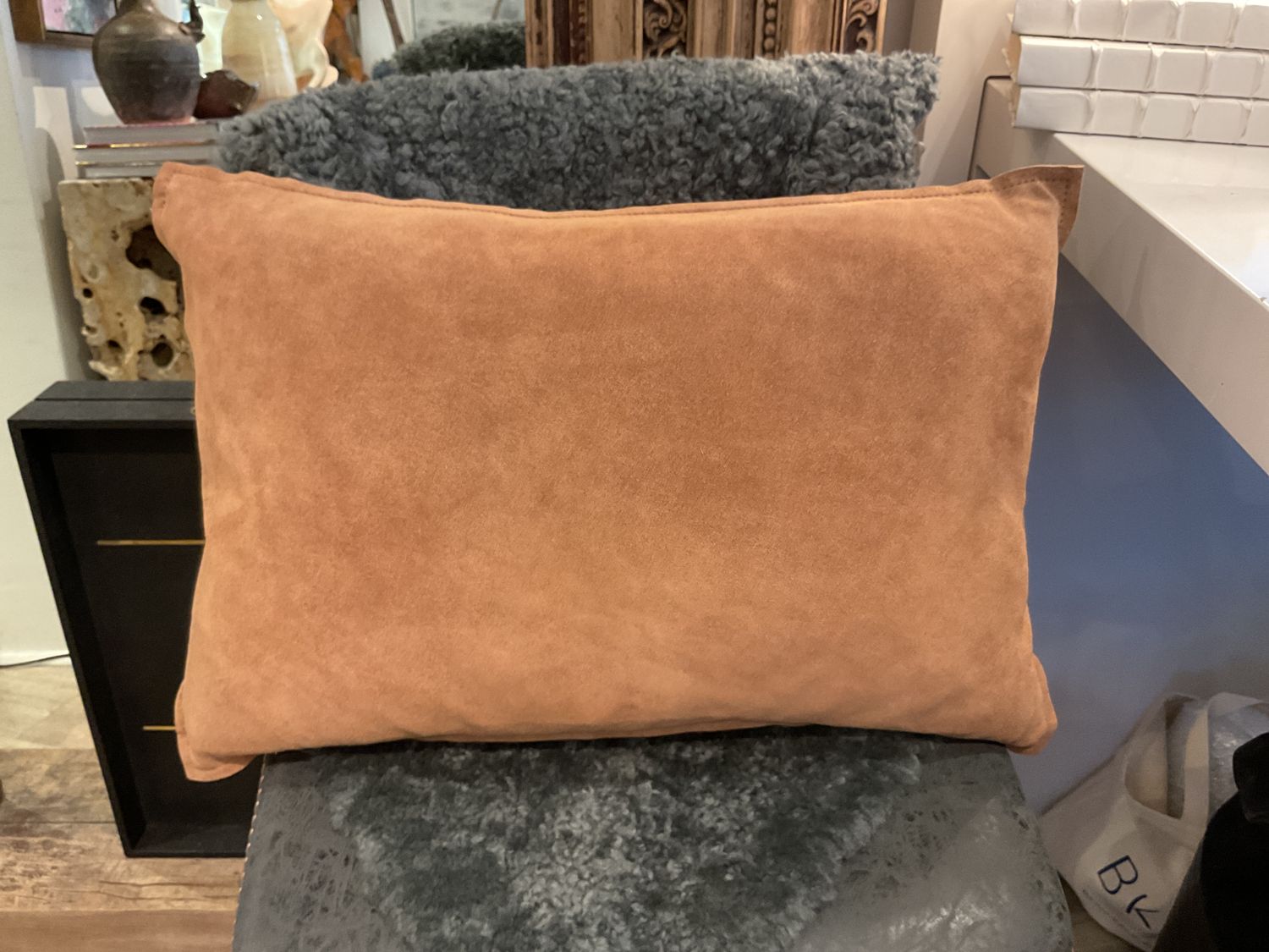 Suede Lumbar Pillow, Caramel, 16&quot; x 24&quot;