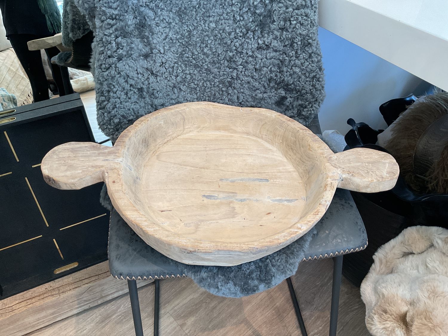 Reclaimed Two-Handle Wooden Bowl, Natural Finish, 24&quot; W x 17&quot; D x 4&quot; H