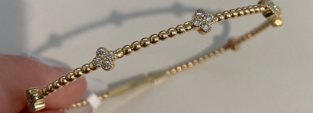 SOLD Bangle Flex Mine Diamond Quatrefoil 14k YG .44 CTW