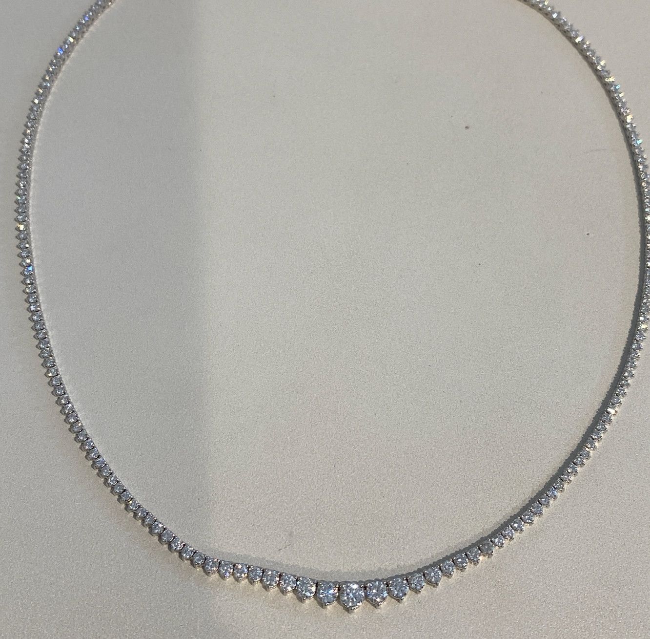 Necklace, Lab Diamond Graduated Tennis, 13.89 grams 14kWG, 5.68 ctw 16.5&quot;