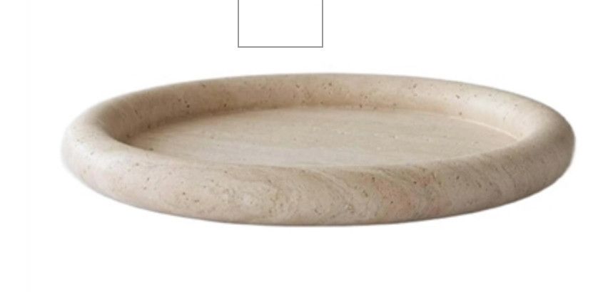 Round Travertine Tray, Lg, Cream, 10&quot; D