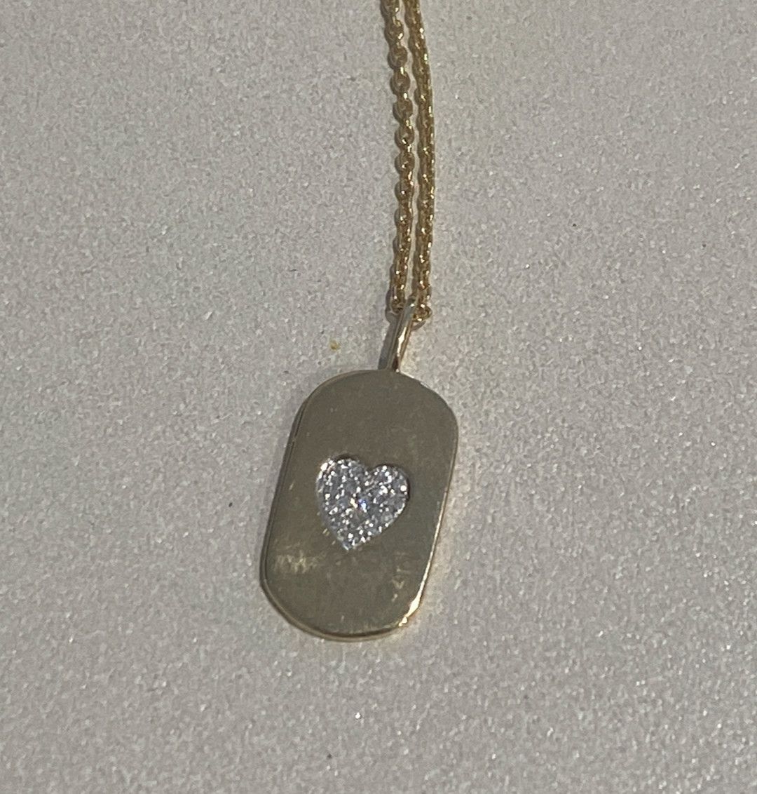 Necklace, Small Dog Tag with Natural Diamond Heart, 14k, .05ctw, 16&quot;