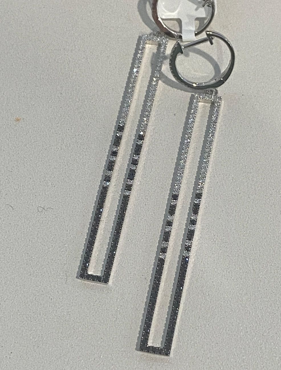 SOLD Earrings Black &amp; White Diamonds .72ctw Rectangle Dangle 14kWG