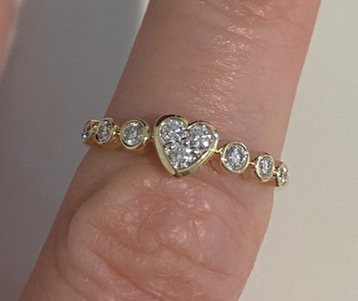 Ring, Bezel Set Natural Diamond Heart Band, 14k, .30ctw, Sz 6.5