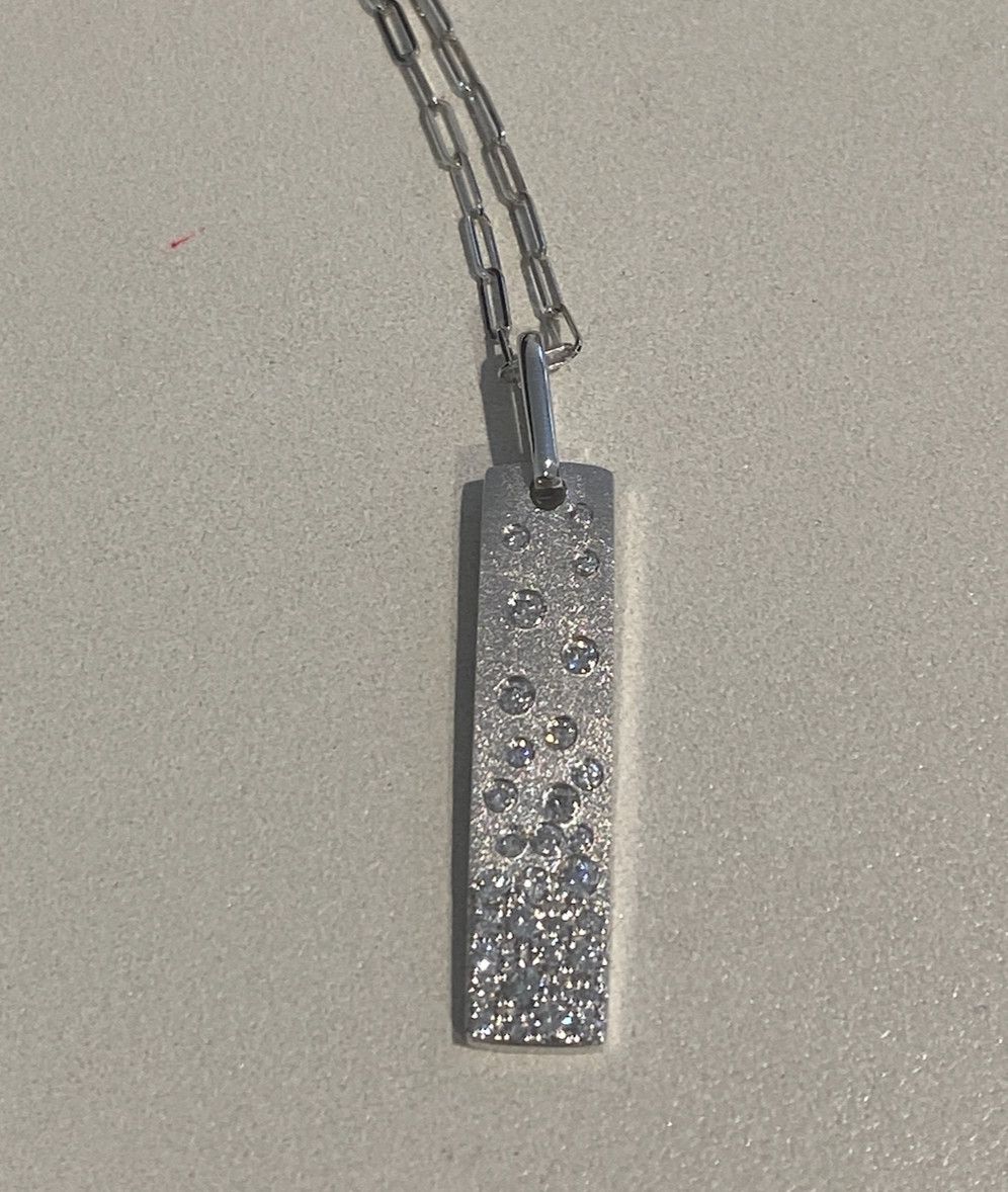 Necklace, Natural Diamond Confetti Bar Pendant on Paperclip Chain 14kWG, .50ctw, 18&quot; chain