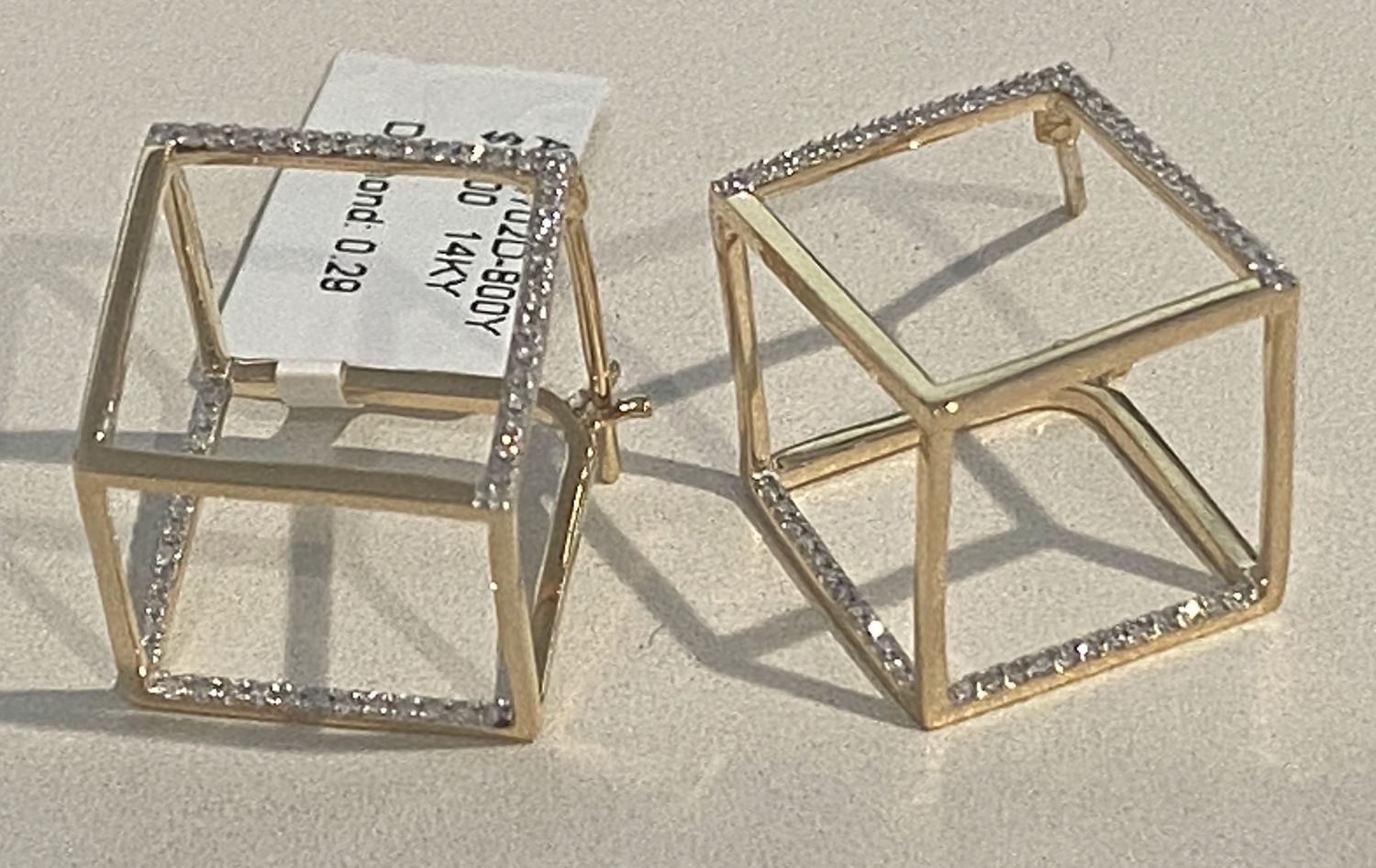 Earrings, Pavé Diamond 14 K .29ctw Cube