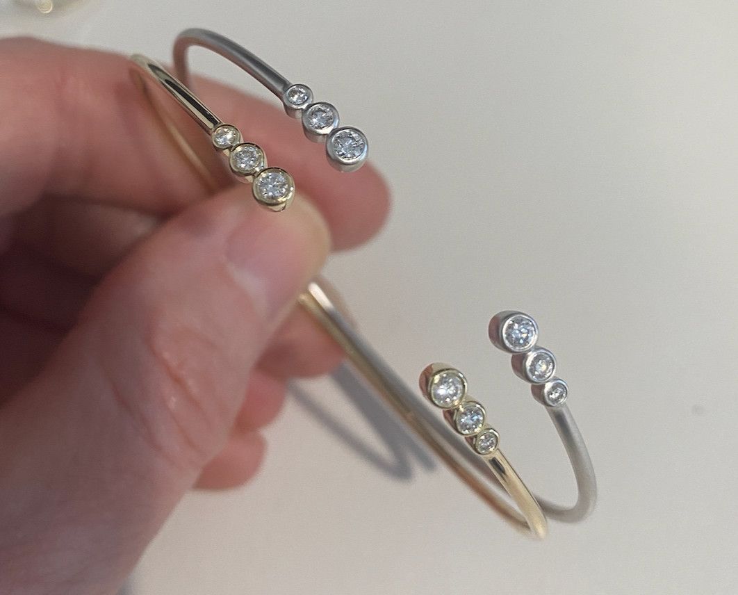 Bracelet, Slim Cuff w/ .21 ctw Bezel Set Diamond Accents, 14k