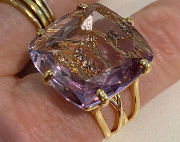 Ring 7.5sz 23ct  Amethyst Rose de France Wht Topaz accent 14k Vermeil