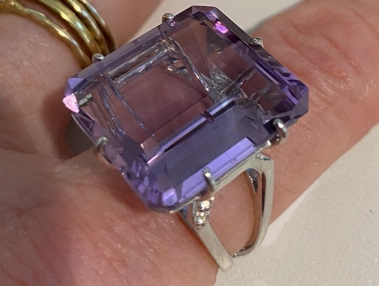 Ring sz.8  27ct  Amethyst Rose de France Wht Topaz Accent 14k WG vermeil