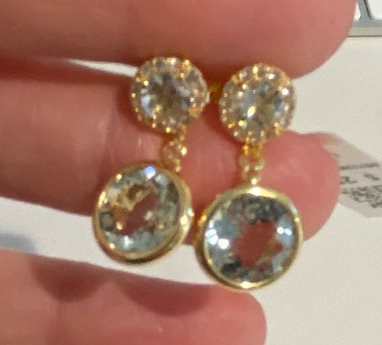 Earrings Drop 10ct Praziolite 4ct Wht Topaz 14k vermeil