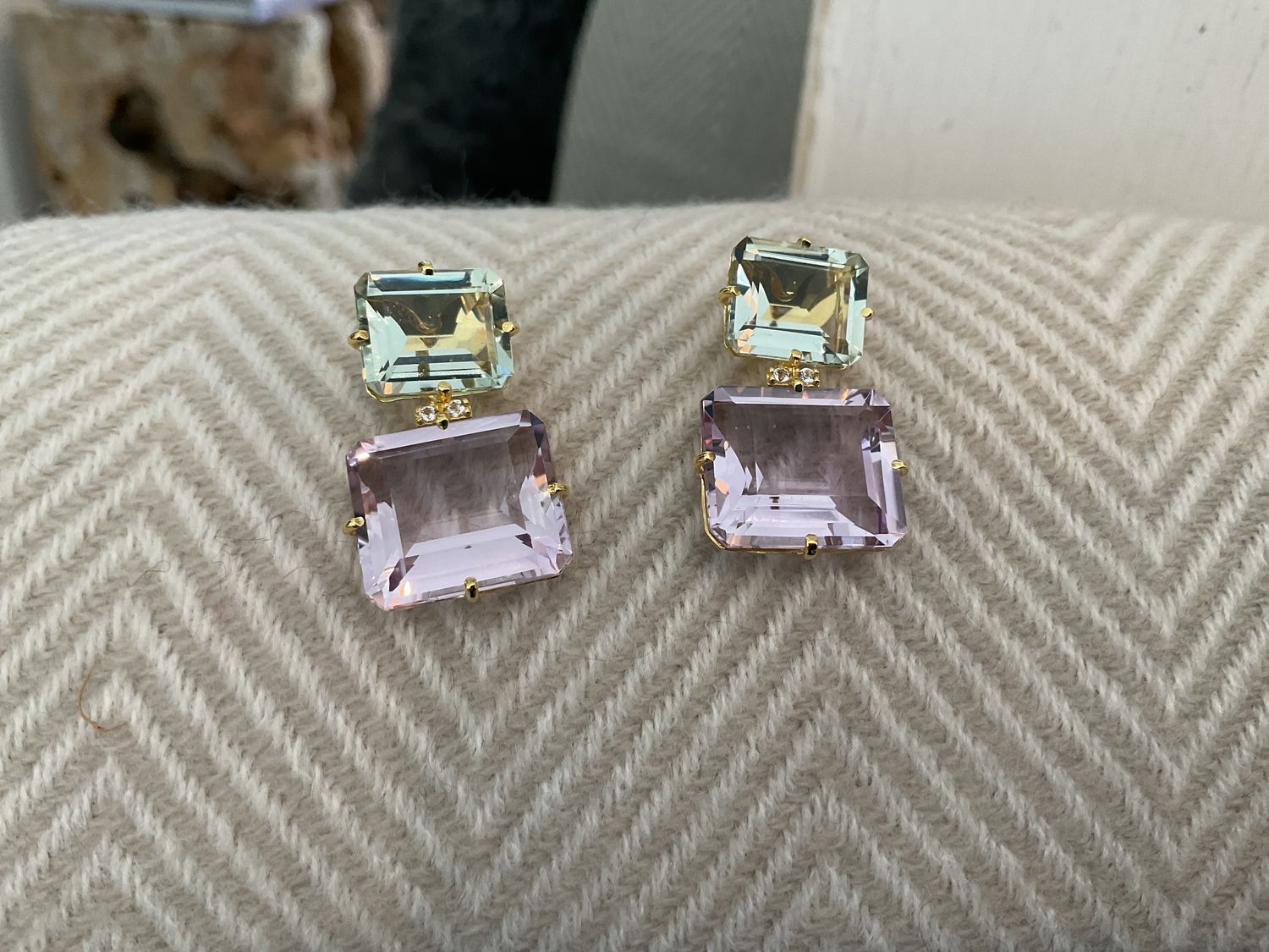 Earrings Amethyst Rose de France, Praziolite 33.7ct. Wht Topaz Accent Vermeil