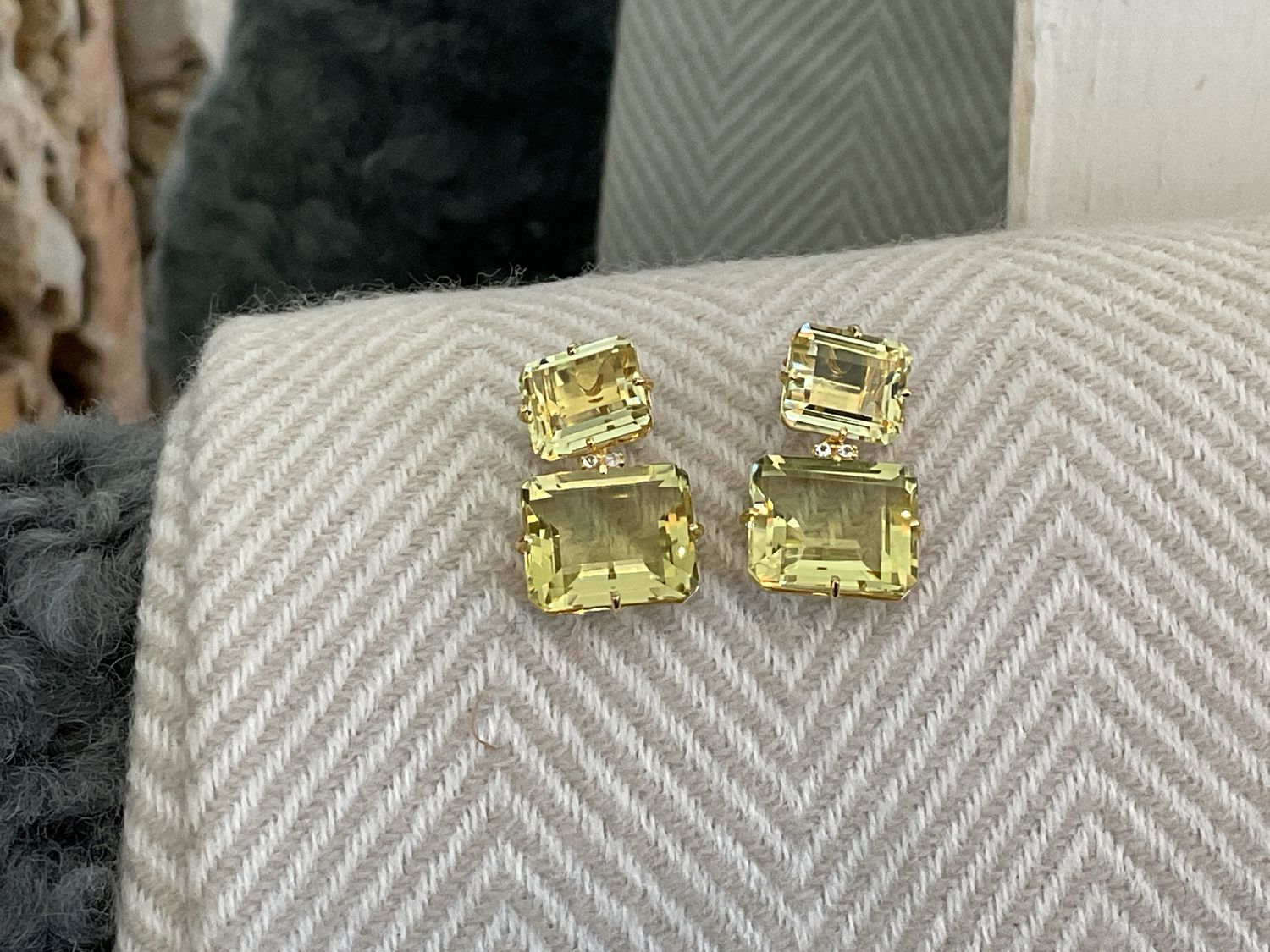 Earrings Green Gold Quartz 33.7ct. Wht Topaz Accent Vermeil