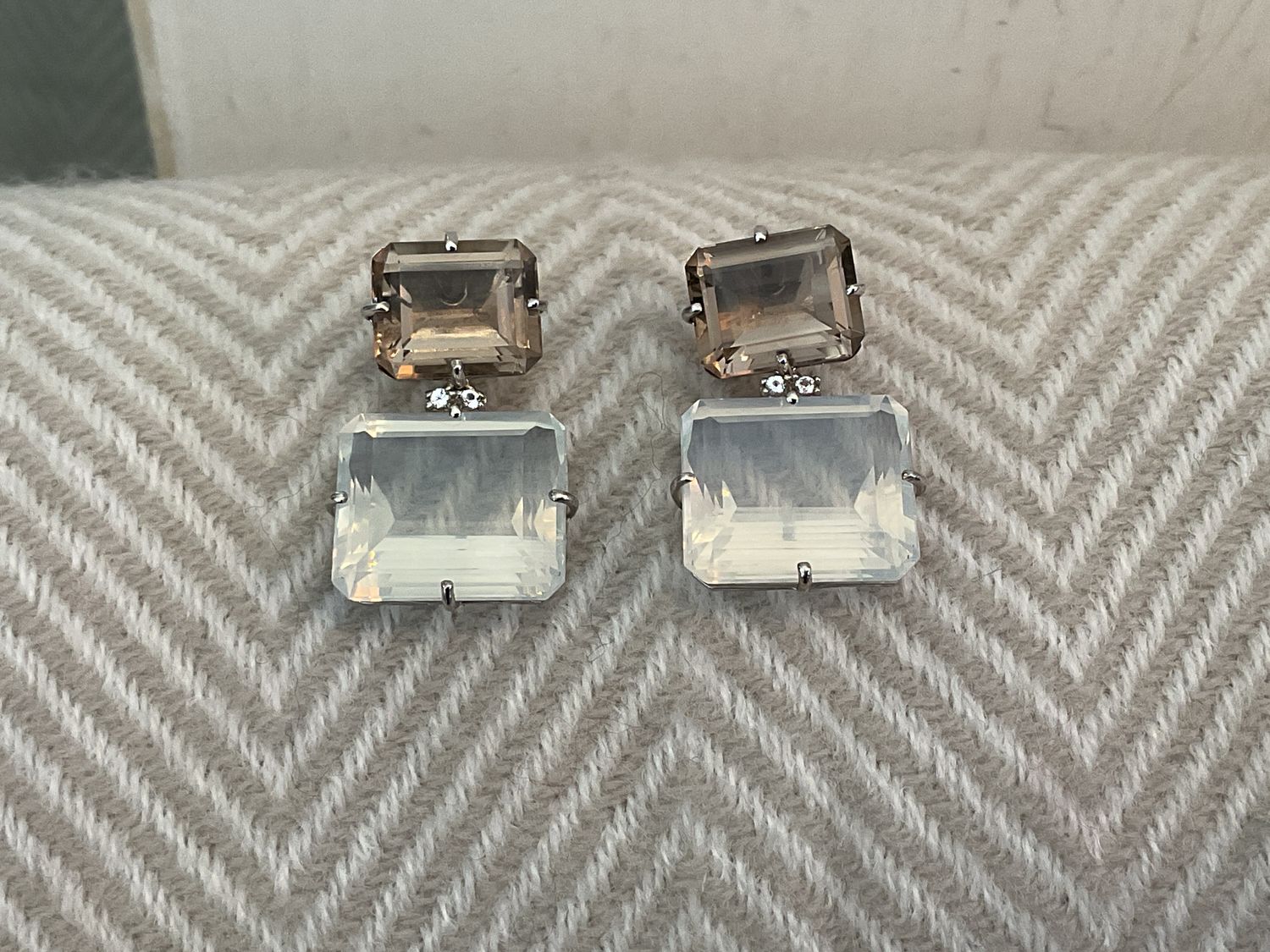 Earrings Opal &amp; Smoky Quartz 33.7ct. Wht Topaz Accent Vermeil