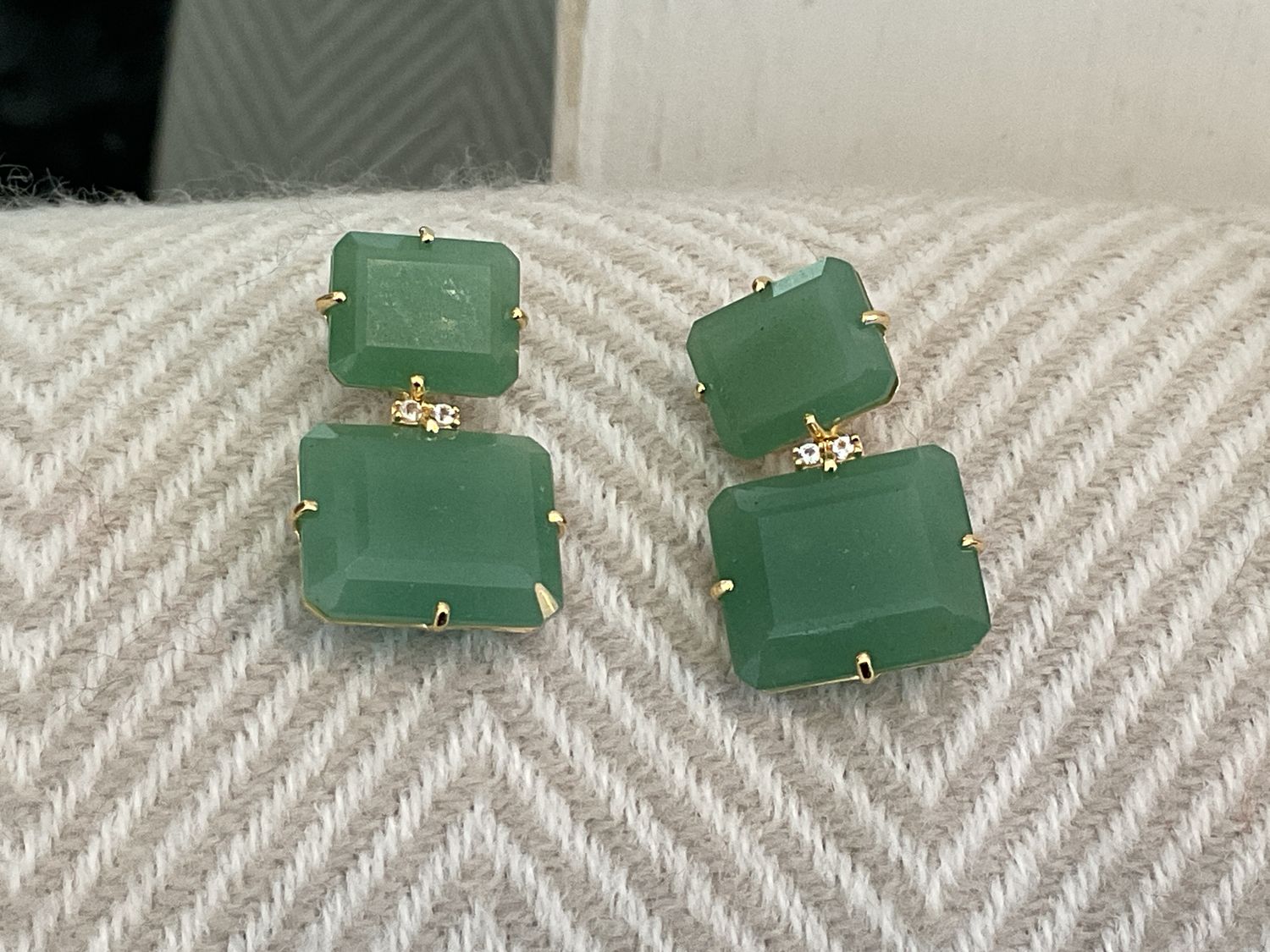 Earrings Emerald Quartz 33.7cts. Wht Topaz Accent Vermeil