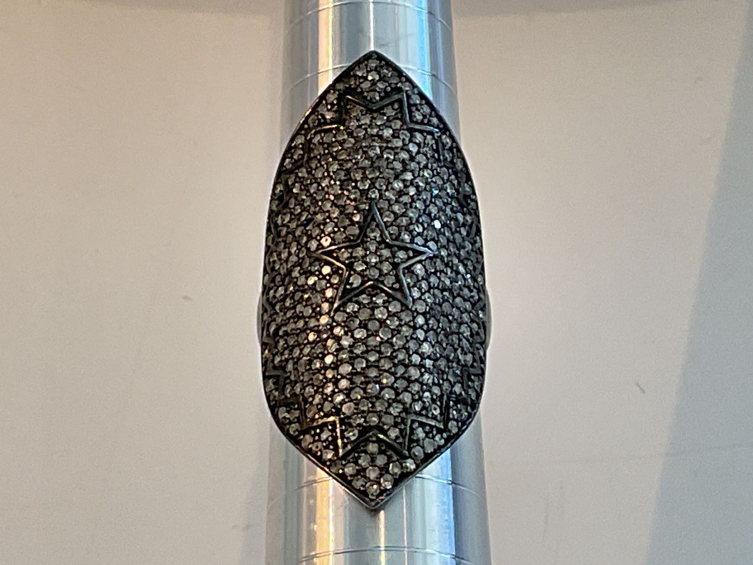 Ring sz 6.5 Star Raw Diamond Oxidized Silver