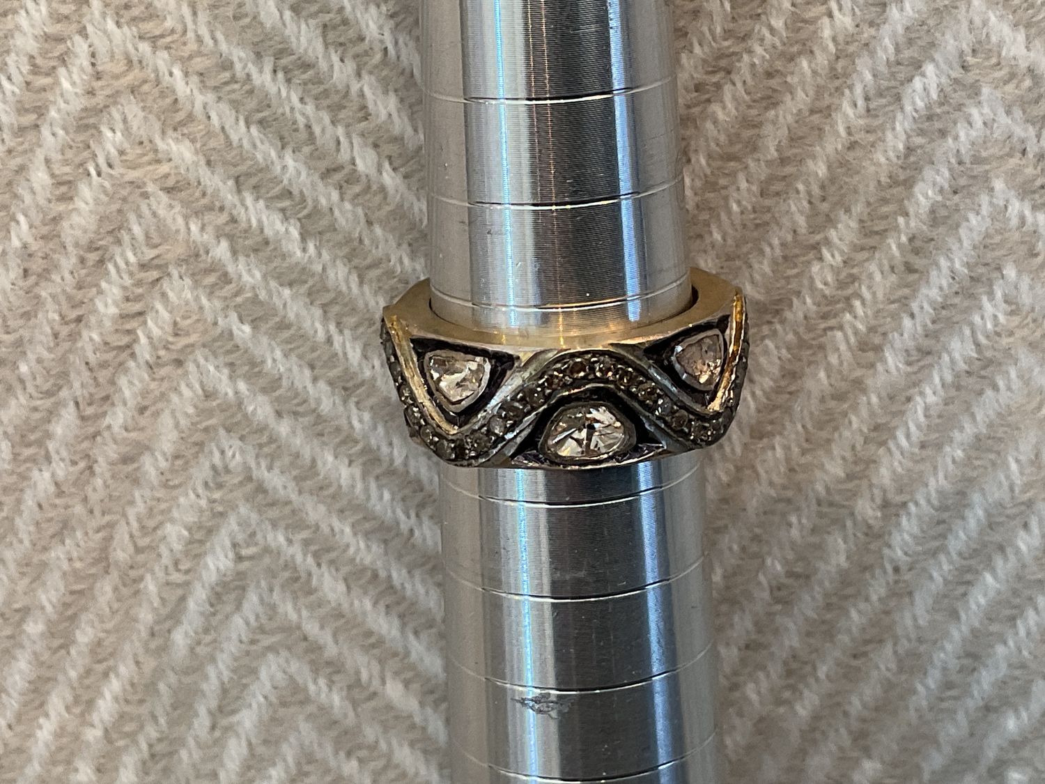 Ring sz.7 Diamond Rosecut Band Sterling 14k Accent