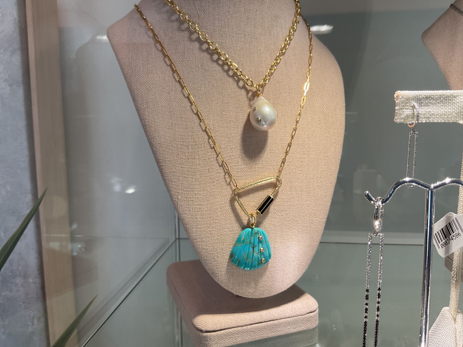 Pendant, Turquoise Shell , Gold Bail, .30 Carat Diamonds