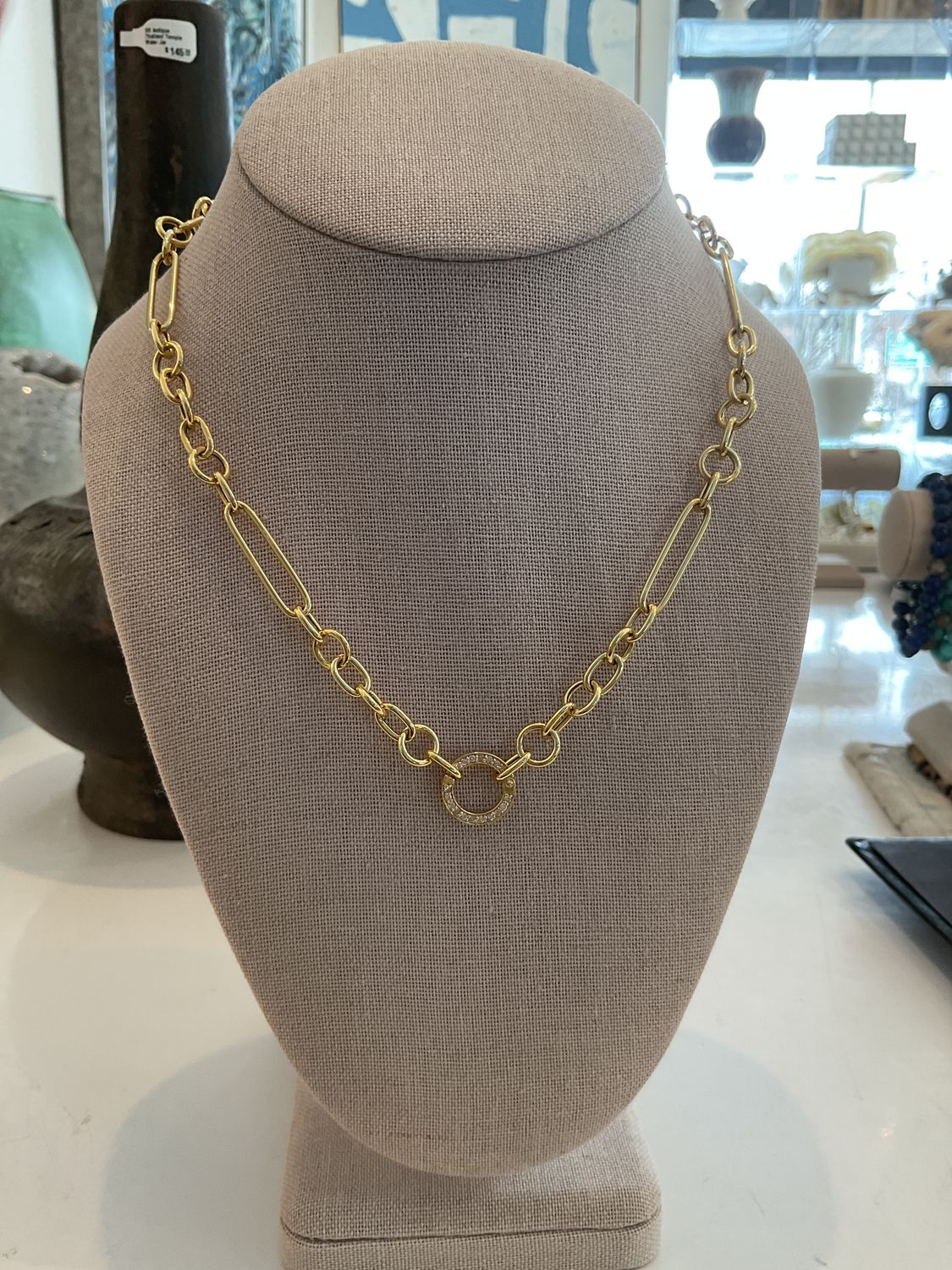 Necklace, 14K Chain Varied Links with Diamond Connector,16&quot;