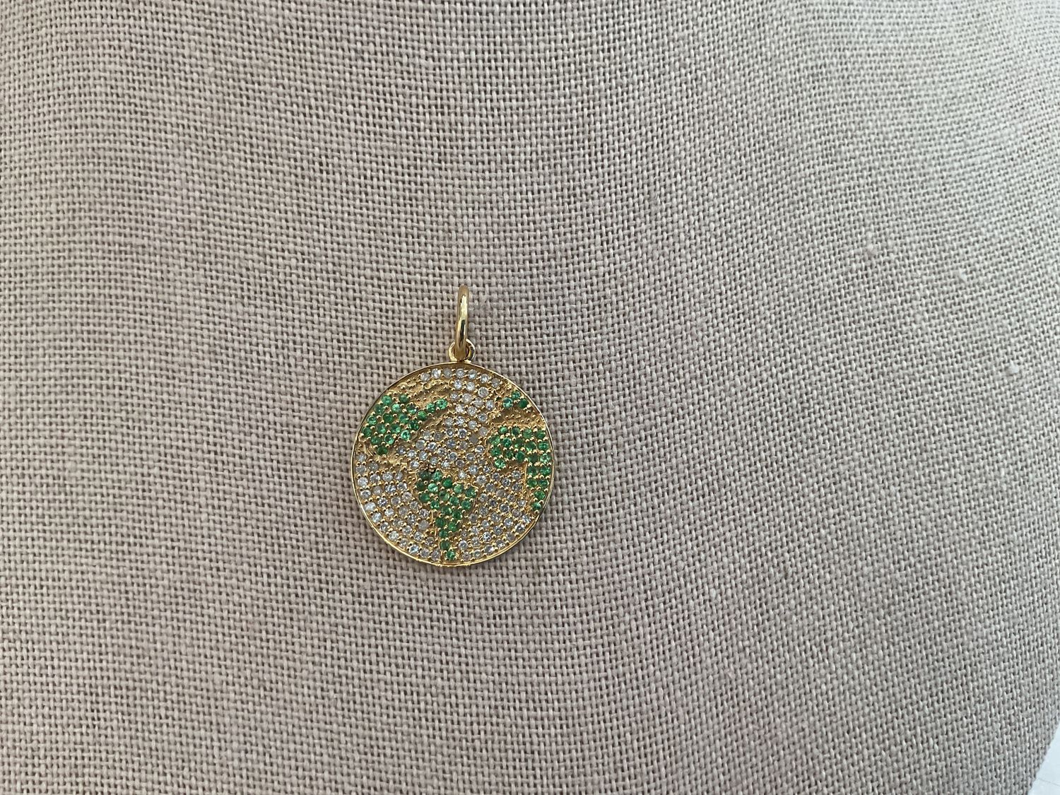 Pendant 14K Gold Earth Diamonds &amp; Peridot .75&quot; disc