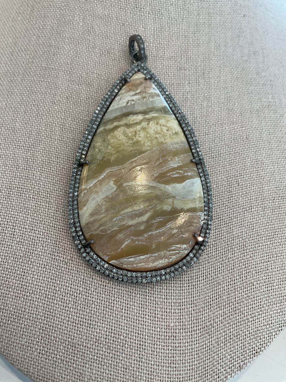 Pendant, Tear Drop Pietersite Stone with Diamond  Bezel &amp; Bail, 2 Ct  Total Diamonds, 3&quot;