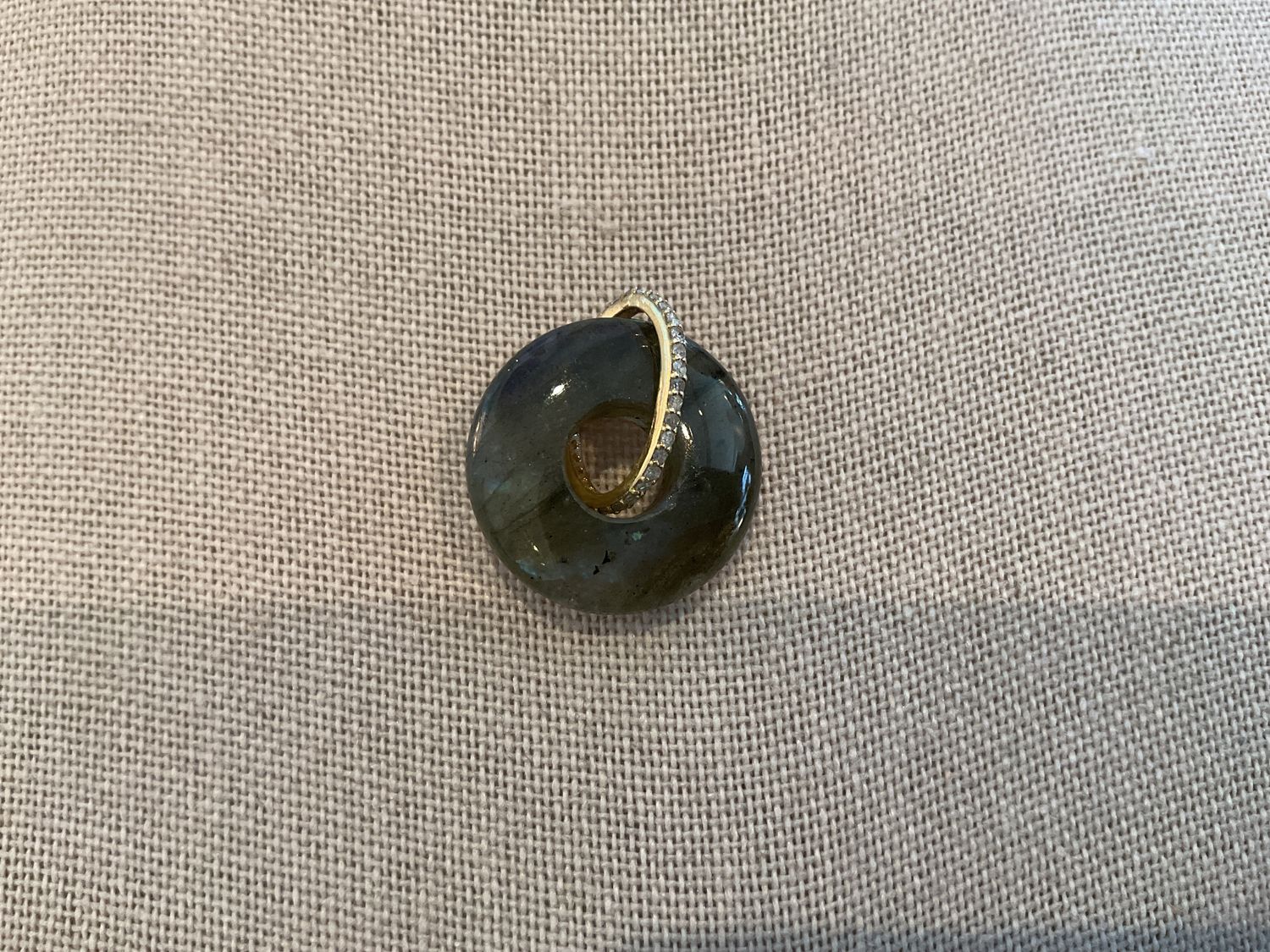 Pendant, Labordorite Donut with Diamond 14 K Bail, .25Ct