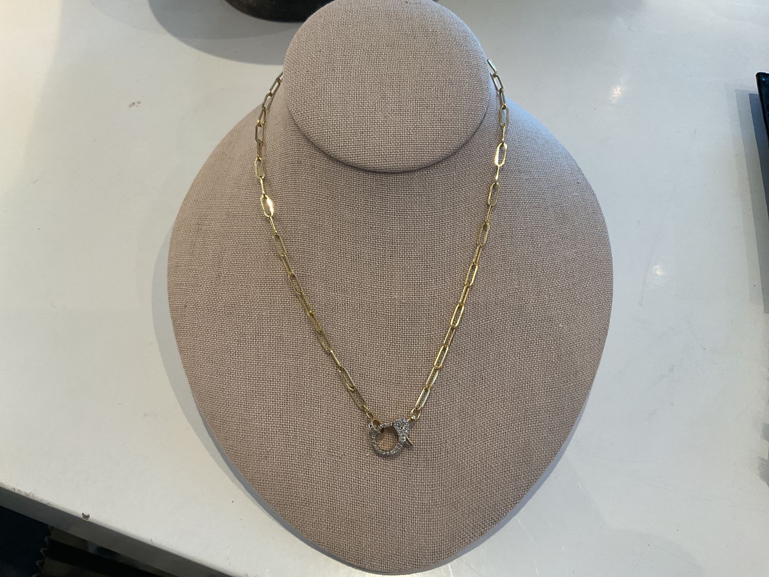 Necklace, 14K YG  Sm Paperclip Chain with Diamond Clasp , 16&quot; L