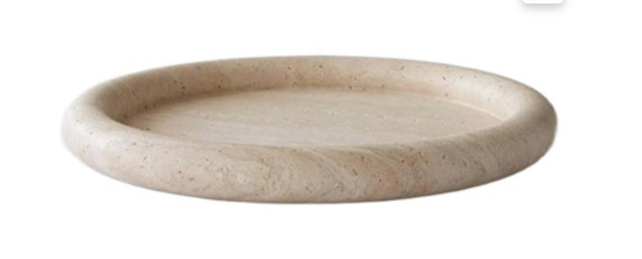 Round Travertine Tray, Cream, Sm, 8&quot; D