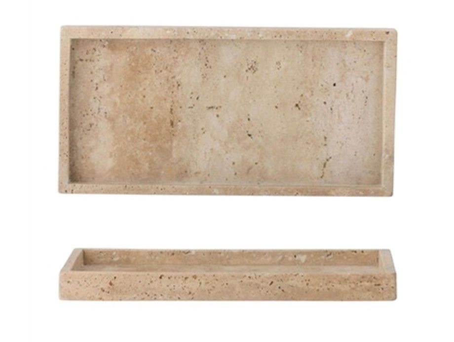 Rectangular Travertine Tray, Cream, Sm, 9.75&quot; x 6&quot;