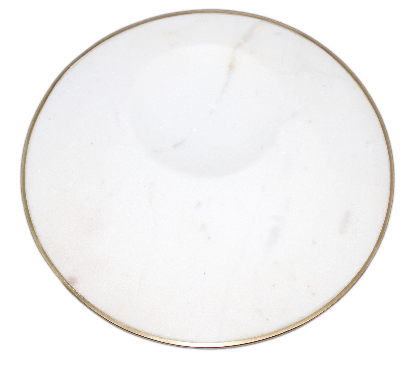 White Marble Snack Plate, Brass Edged, 12&quot; D
