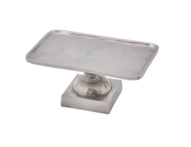 Pedestal Tray, Cast Aluminum, Nickel, 12&quot; H x 7.75&quot; x 5.5&quot;