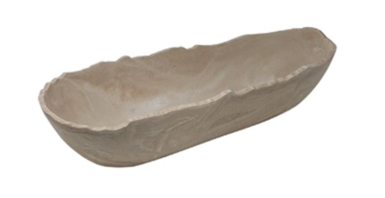 Serving Bowl, Canoe Shape, Beige Resin, LG, 23&quot; x 9.5&quot;