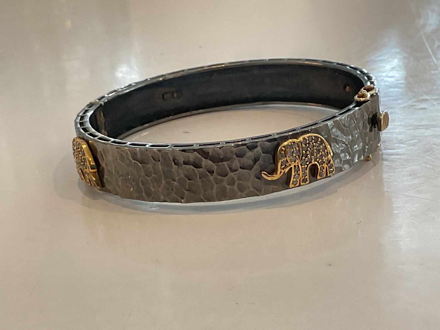 Bangle Diamond Studded Elephants Sterling 14K Accents