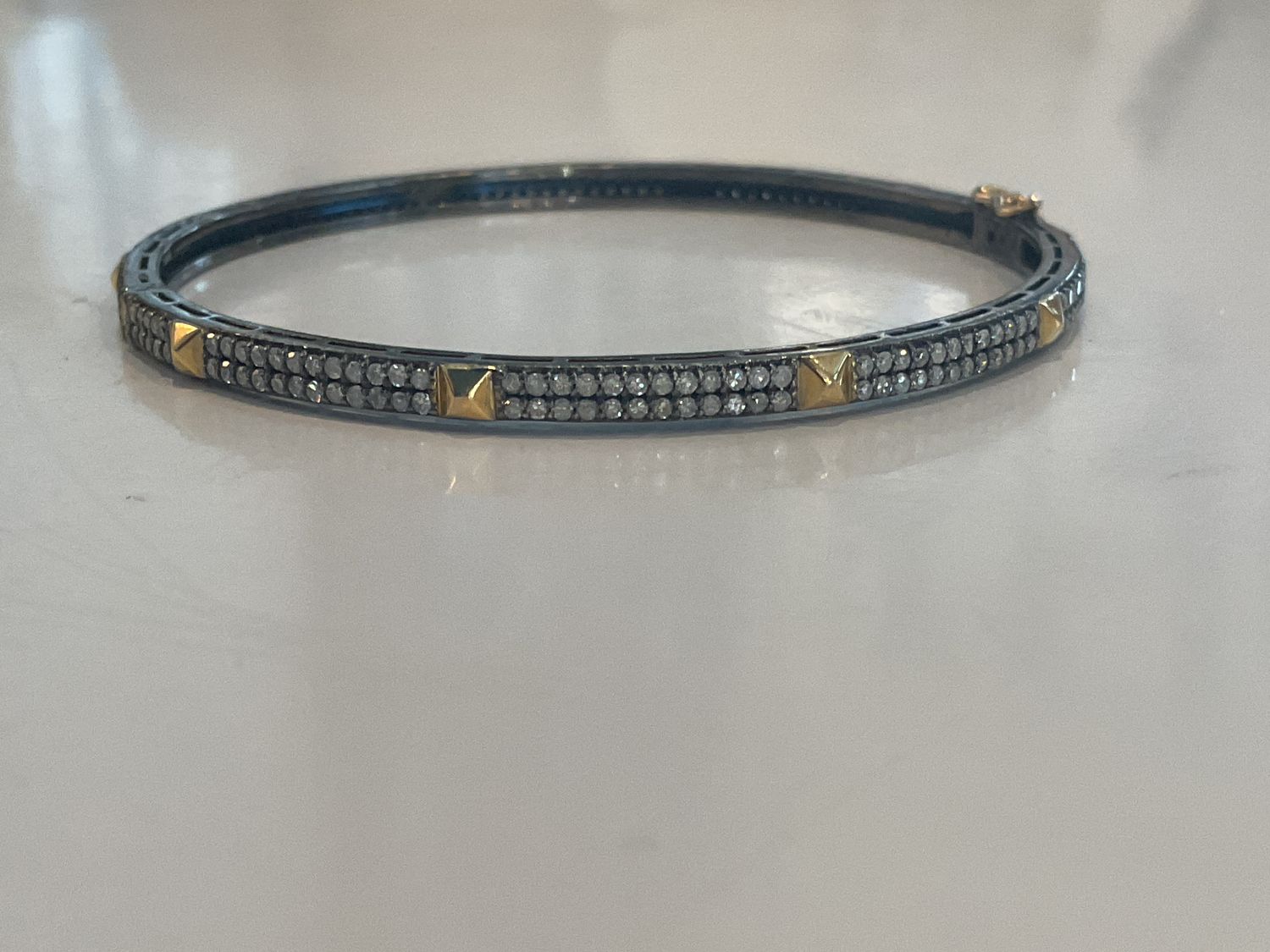 Bangle Double tier Diamond 3.06ct w/ 14K Accents Sterling